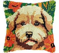 Henypt Latch Hook Kit, Animal Dog 17X17Inch Christmas Latch Hook Kits for Adults DIY Decorative Pillowcase Embroidery Cross Stitch Arts Craft for Home Sofa Furniture