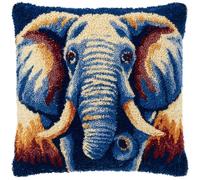 Henypt Latch Hook Kit Cushion, Animals Elephant DIY Pillow Materials Hooks Knitted Embroidered Pillow Embroidery Latch Hook Carpet Kit,17x17inch