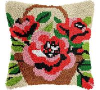 Henypt Latch Hook Kit, Flowers 17X17Inch Christmas Latch Hook Kits for Adults DIY Decorative Pillowcase Embroidery Cross Stitch Arts Craft for Home Sofa Furniture