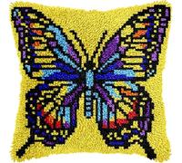 Henypt Latch Hook Kit Pillow for Adults and Beginners Butterfly Cushion Cover Pillowcase Embroidery Kit Embroidery Printed Canvas,43×43Cm
