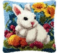 Henypt Latch Hook Kit, Rabbit DIY Rug Hooking Pillow Cover Craft Set