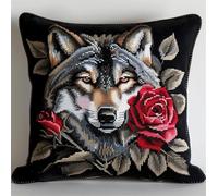 Henypt Latch Hook Kit, Wolf and Rose 17X17Inch Christmas Latch Hook Kits for Adults DIY Decorative Pillowcase Embroidery Cross Stitch Arts Craft for Home Sofa Furniture