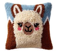 Henypt Latch Hook Kits Animal Alpaca Pillow DIY Crochet Hook Rug Cushion Making Kit with Preprinted Pattern Canvas Easy Starter Adorment Hooking Kits 43x43cm
