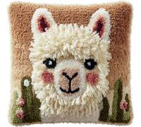 Henypt Latch Hook Kits Animal Alpaca Pillow DIY Crochet Hook Rug Cushion Making Kit with Preprinted Pattern Canvas Easy Starter Adorment Hooking Kits 43x43cm