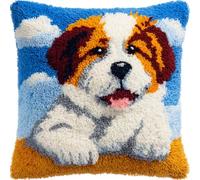 Henypt Latch Hook Kits Animal Dog Pillow DIY Crochet Hook Rug Cushion Making Kit with Preprinted Pattern Canvas Easy Starter Adorment Hooking Kits 43x43cm