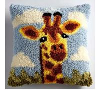 Henypt Latch Hook Kits, Animal Giraffe DIY Pillowcase Hook and Latch Kit, Needlework Cushion Cover Hand Craft Crochet Sofa Decoration 17x17inch