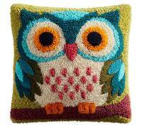 Henypt Latch Hook Kits, Animal Owl DIY Latch Hook Pillow Kit Pre-Printed Cross-Stitch Embroidery Cushion 17x17in