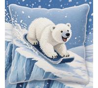 Henypt Latch Hook Kits, Animal Polar Bear DIY Latch Hook Pillow Kit Pre-Printed Cross-Stitch Embroidery Cushion 17x17in