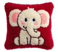 Henypt Latch Hook Kits Animals Elephant Pillow DIY Crochet Hook Rug Cushion Making Kit with Preprinted Pattern Canvas Easy Starter Adorment Hooking Kits 43x43cm