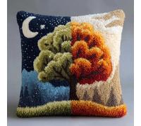 Henypt Latch Hook Kits, Big Trees and Starry Sky DIY Latch Hook Pillow Kit Pre-Printed Cross-Stitch Embroidery Cushion 17x17in