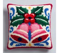 Henypt Latch Hook Kits, Christmas Bells DIY Latch Hook Pillow Kit Pre-Printed Cross-Stitch Embroidery Cushion 17x17in