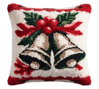 Henypt Latch Hook Kits Christmas Bells Pillow DIY Crochet Hook Rug Cushion Making Kit with Preprinted Pattern Canvas Easy Starter Adorment Hooking Kits 43x43cm