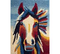 Henypt Latch Hook Kits for Adults,American Native Indian War Horse 52x38cm DIY Rug Making Kit for Adults Beginners Printed Color Canvas Crocheting Crafts Embroidery