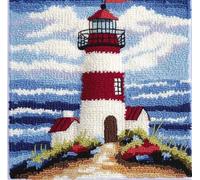 Henypt Latch Hook Kits for Adults, DIY Christmas Lighthouse Scenery Pattern Pillow Cover Kit Needlework Cushion Cover Hand Craft Crochet for Home Sofa Decorations 17 X 17 Inch