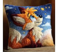 Henypt Latch Hook Kits for Adults, DIY Christmas The Fox Gazing at The Stars Pattern Pillow Cover Kit Needlework Cushion Cover Hand Craft Crochet for Home Sofa Decorations 17 X 17 Inch
