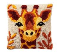 Henypt Latch Hook Kits for Beginners Animal Giraffe Cushion Craft Kits Pillow Cover Making Crochet Pre Printed Canvas Wool Yarn DIY Sofa Home Decor 43x43cm