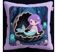 Henypt Latch Hook Kits for Beginners Little Girl in The Shell Cushion Craft Kits Pillow Cover Making Crochet Pre Printed Canvas Wool Yarn DIY Sofa Home Decor 43x43cm