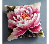 Henypt Latch Hook Kits Peony Flowers Pillow with Printed Canvas Handmade Cushion Crochet Yarn Embroidery DIY Hook and Latch Kit Pillowcase Decoration 43x43cm