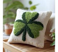 Henypt Latch Hook Kits Pillow Leaves 43X43Cm Printed Canvas Cushion Crochet Yarn Needlework Hook Latch DIY Kit Embroidery Pillowcase Rug Cover Home Sofa Christmas Decoration