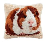 Henypt Latch Hook Kits Pillowcase Animal Guinea Pig Pillow Cover Pre-Printed Patterns Pillowcase Needlework Crochet Yarns Latch Hooking Cushion 17x17inch