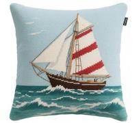 Henypt Latch Hook Kits Sailboat on The sea Pillow with Printed Canvas DIY Cushion Crochet Yarn Embroidery Hook and Latch Kit Pillowcase Soafa Decoration 43x43cm