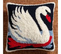 Henypt Latch Hook Kits White Swan Pillow DIY Crochet Hook Rug Cushion Making Kit with Preprinted Pattern Canvas Easy Starter Adorment Hooking Kits 43x43cm