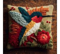 Henypt Latch Hook Pillow Case Embroidery Kits, Animals, Birds and Flowers DIY Needlework Latch Hook Cushion Cover Kits for Beginners,Sofa Cushion Cover,17x17inch