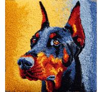 Henypt Latch Hook Pillow Craft Kit 43x43cm,Doberman Pinscher 17x17 Inch,Complete Starter Kit with Tools and Yarn for Beginners & Craft Enthusiasts