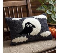 Henypt Latch Hook Pillow Kit 17x17 Inch,Crows on the Moon Pre-Printed Pattern Cushion Cover,DIY needlecraft Gift Embroidery Set for All Ages