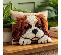 Henypt Latch Hook Pillow Kit 43x43cm,Charles Spaniel DIY Cushion Cover for Sofa Bedroom Decor,Pre-Printed Canvas Craft Set for Adults Beginners