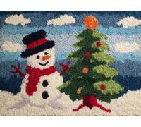 Henypt Latch Hook Rug Kits,Snowman and Christmas Tree 52x38cm Pre-Printed Pattern Embroidery Carpet Home Decoration,DIY Craft Doormat