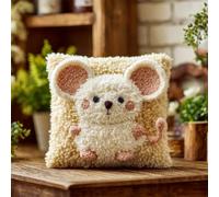 Henypt Latch Hook Sloth Cushion Kits-43X43Cm, Cute Mouse DIY Latch Hook Pillowcase Carpet Embroidery Set, Crochet Canvas Pattern Needlework Crafts for Kids Adults and Beginners, 17X17Inch