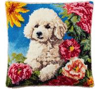 Henypt Latch Hook Sloth Cushion Kits-43X43Cm, Dogs and Flowers DIY Latch Hook Pillowcase Carpet Embroidery Set, Crochet Canvas Pattern Needlework Crafts for Kids Adults and Beginners, 17X17Inch