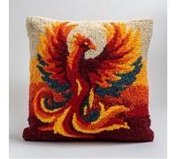 Henypt Latch Hook Sloth Cushion Kits-43X43Cm, Fire Phoenix DIY Latch Hook Pillowcase Carpet Embroidery Set, Crochet Canvas Pattern Needlework Crafts for Kids Adults and Beginners, 17X17Inch