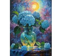 Henypt Pre Printed Cross Stitch Kit Hydrangeas in a vase Flowers DIY Arts Aand Craft Kit for Beginners The Elderly with Accessories Home Wall Art 14CT 80x100cm