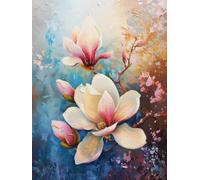 Henypt Pre Printed Cross Stitch Kit Pink Magnolia Flowers DIY Needlepoint Set for Beginners The Elderly with Accessories Home Wall Art 14CT 30x40cm