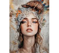 Henypt Pre Printed Cross Stitch Kit Retro Woman DIY Embroidery Kit for Beginners The Elderly with Accessories Home Wall Art 14CT 50x70cm