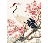 Henypt Pre Printed Cross Stitch Kits,Red-Crowned Cranes 11CT Stamped Embroidery Kit DIY Needlework Art for Adults Beginners Home Decor,40x50cm