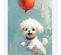 Henypt Small Bead Embroidery Kit, DIY Beading Craft Kit with Cute Bichon Frise Copy 40X50Cm Pattern, Hand Embroidery Needlework Gift