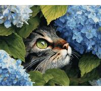 Henypt Small Bead Embroidery Kit, DIY Beading Craft Kit with Hydrangeas and Cats Pattern, Hand Embroidery Needlework Gift