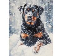 Henypt Small Bead Embroidery Kit, DIY Beading Craft Kit with Rottweiler in The Snow Pattern, Hand Embroidery Needlework Gift