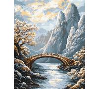 Henypt Stamped Cross Stitch Kit 30x40cm,Bridge View on the sea Easy Counted Embroidery Set,Wall Hanging Decor for Home Lounge & Hallway