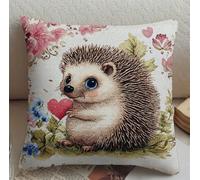 Henypt Stamped Cross-Stitch Kit W/Printed Tapestry Canvas - Love Hedgehog 17.7X17.7In(45X45Cm) Stamped Cross-Stitch Cushion Embroidery Kits Set Beginners for Creative Home Décor - Needlework Kit Fo