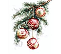 Henypt Stamped Cross Stitch Kits -Christmas Decoration with Balls Colorful Printed Easy Pattern Needlepoint Kits Embroidery Crafts for Adults Beginners Gift