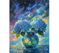 Henypt Stamped Cross Stitch Kits Fantasy Hydrangea Flowers DIY Embroidery Kit for Beginners The Elderly with Accessories Living Room/Bedroom Wall Hangings 14CT 30x40cm