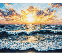 Henypt Stamped Cross Stitch Kits,Sunset Over the sea DIY Cross Stitch Kits for Adults with Needles Scissor Threaders Preprint for Home Wall Decor 11CT,30x40cm