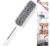 HEOATH Microfiber Feather Duster with Extendable Pole, 30-100 inches, Grey, Bendable Head, Non-Scratch, Washable, for Ceiling, Fan, Furniture