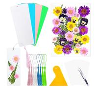 HEOCAKR Cardstock Blank Bookmarks Set, 8 Pcs Colourful Craft Bookmarks for Pressed Flowers, Dried Floral Book Mark Making Kit with 36 Pcs Pressed Flowers, 8 Pcs Tassels, Book Marks for Dried Floral