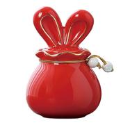 Heoclao Rabbit Ceramic Jar, 1 Pc Bunny Shaped Food Container, Bunny Ceramic Jar Holder with Lid, Ceramic Jar with Rabbit Ear Cover (Red)