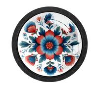 HEOEH 4 Pack Black Cabinet Knobs, Folk Style Flower Drawer Knob Cupboard Handles with 2 Sizes Screws, Round Single Hole for Kitchen, Dresser, Wardrobe, Chest of Drawers, Furniture